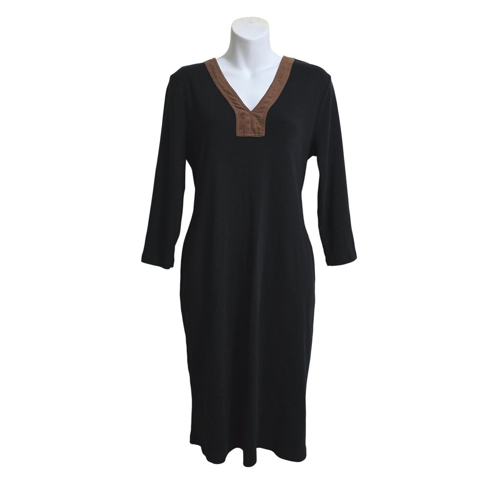 Lauren Ralph Lauren Faux Suede Trim V-Neck Knit Knee Length Sheath Dress Sz L
